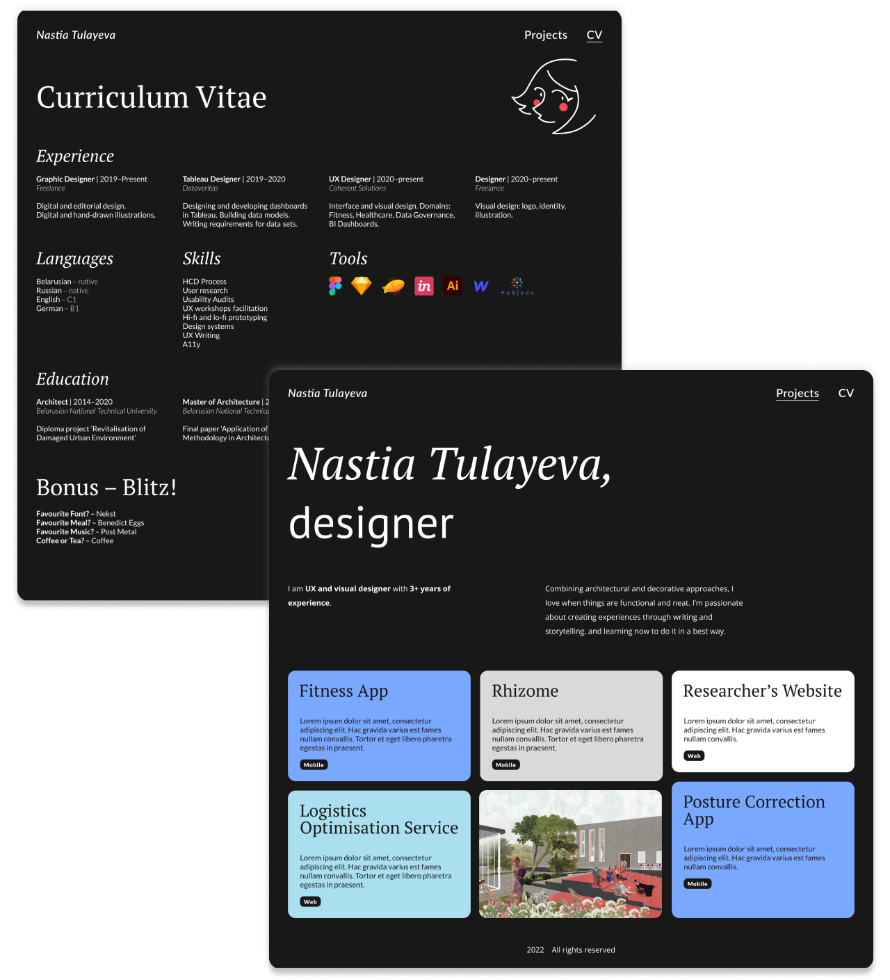 Figma mockups of main page and CV