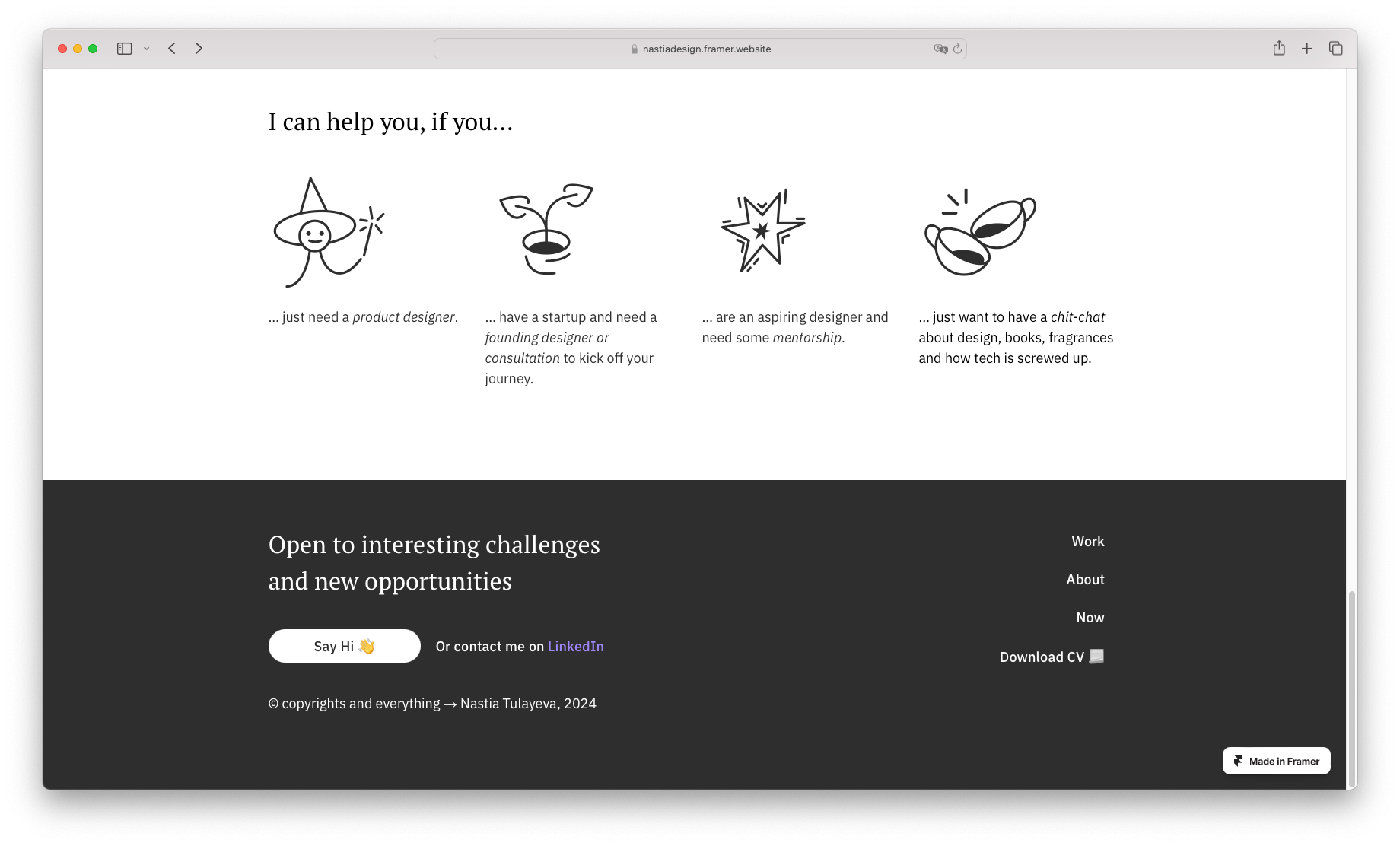 Bottom part of main page of my Framer website